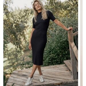 Marine Layer‎ Lexi Rib Mock Neck Midi Lined Dress Size L